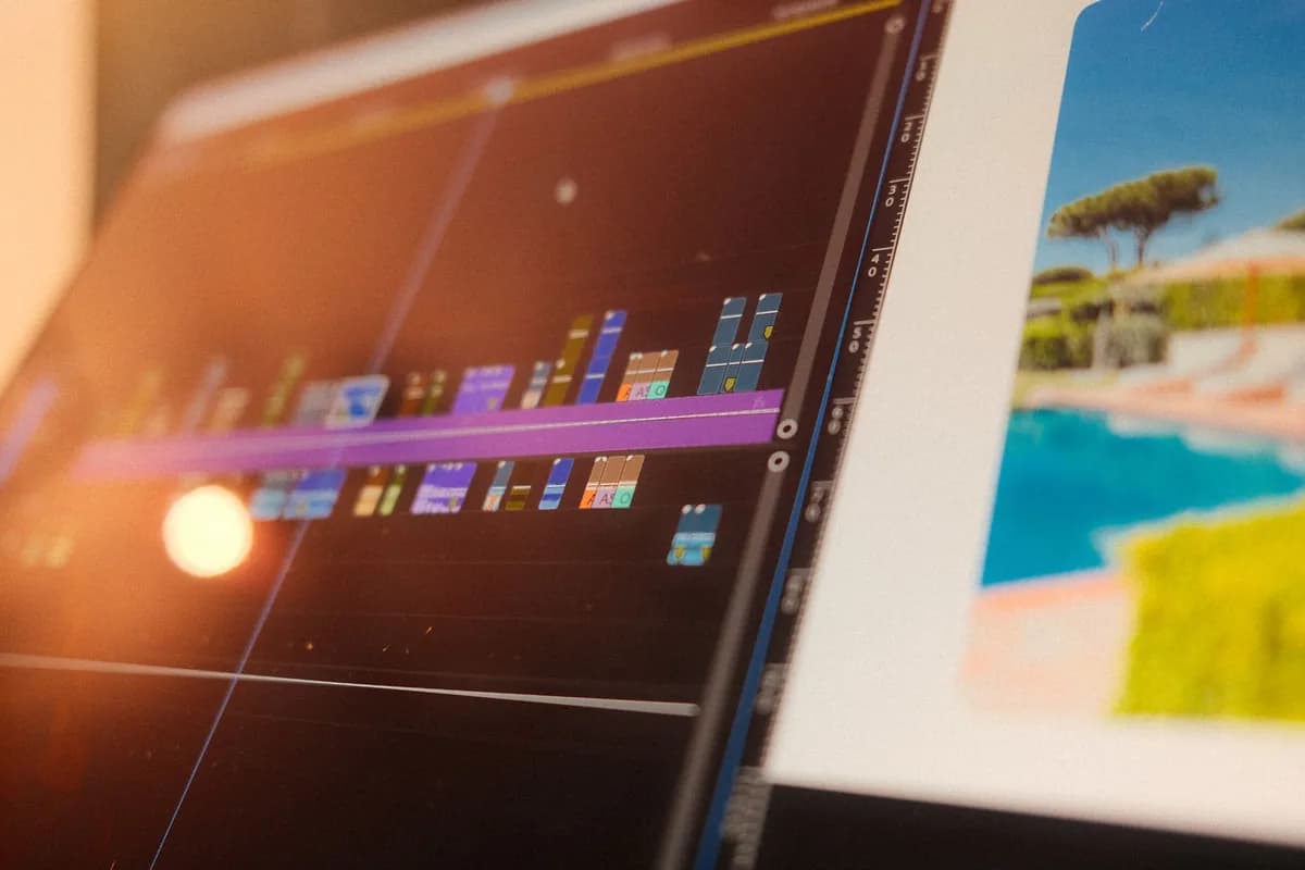 Timeline d'un logiciel de montage vidéo pendant l'édition d'un contenu chez KOSMOS